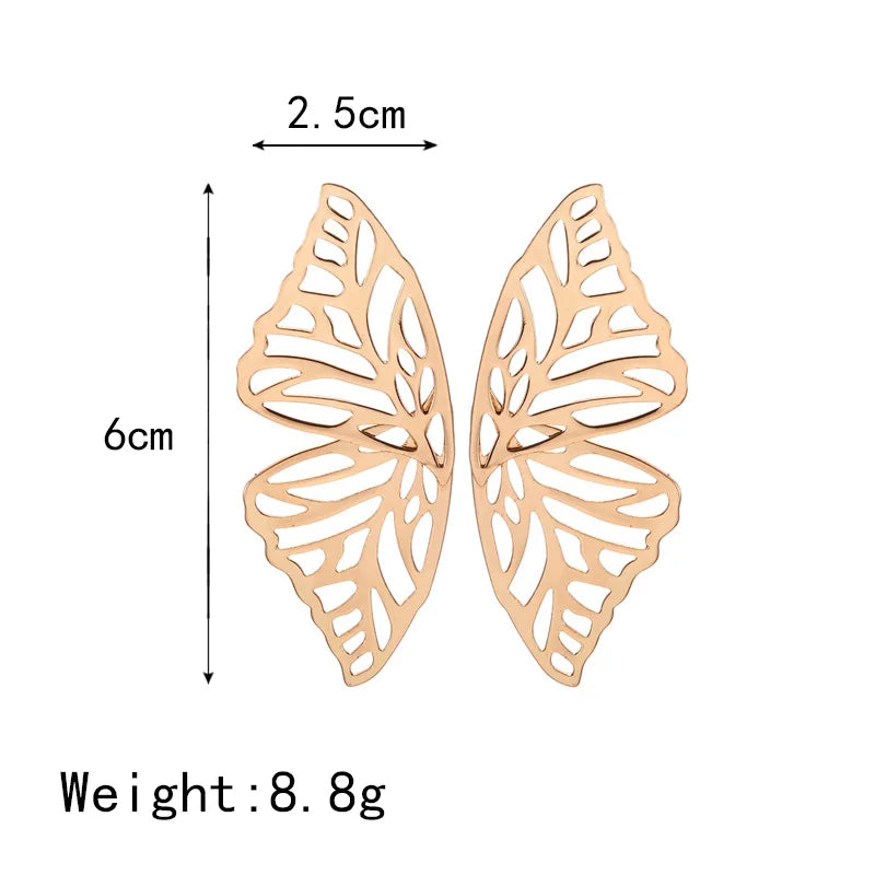 Hollow Out Metal Butterfly Chunky Earrings - Fashion Geometric Double Wings Dangle Jewelry for Women.