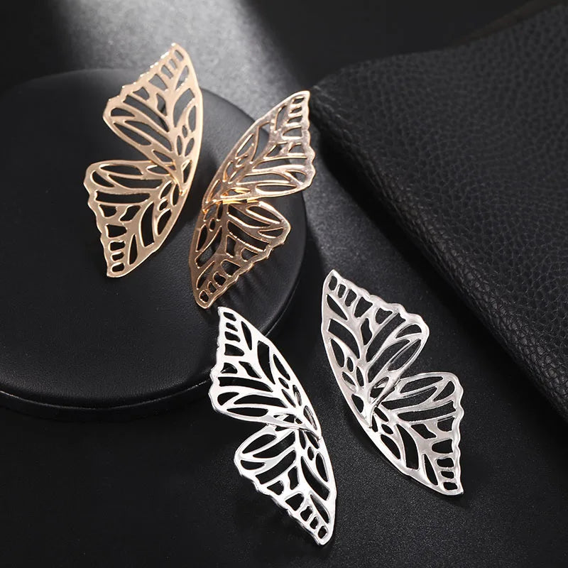 Hollow Out Metal Butterfly Chunky Earrings - Fashion Geometric Double Wings Dangle Jewelry for Women.