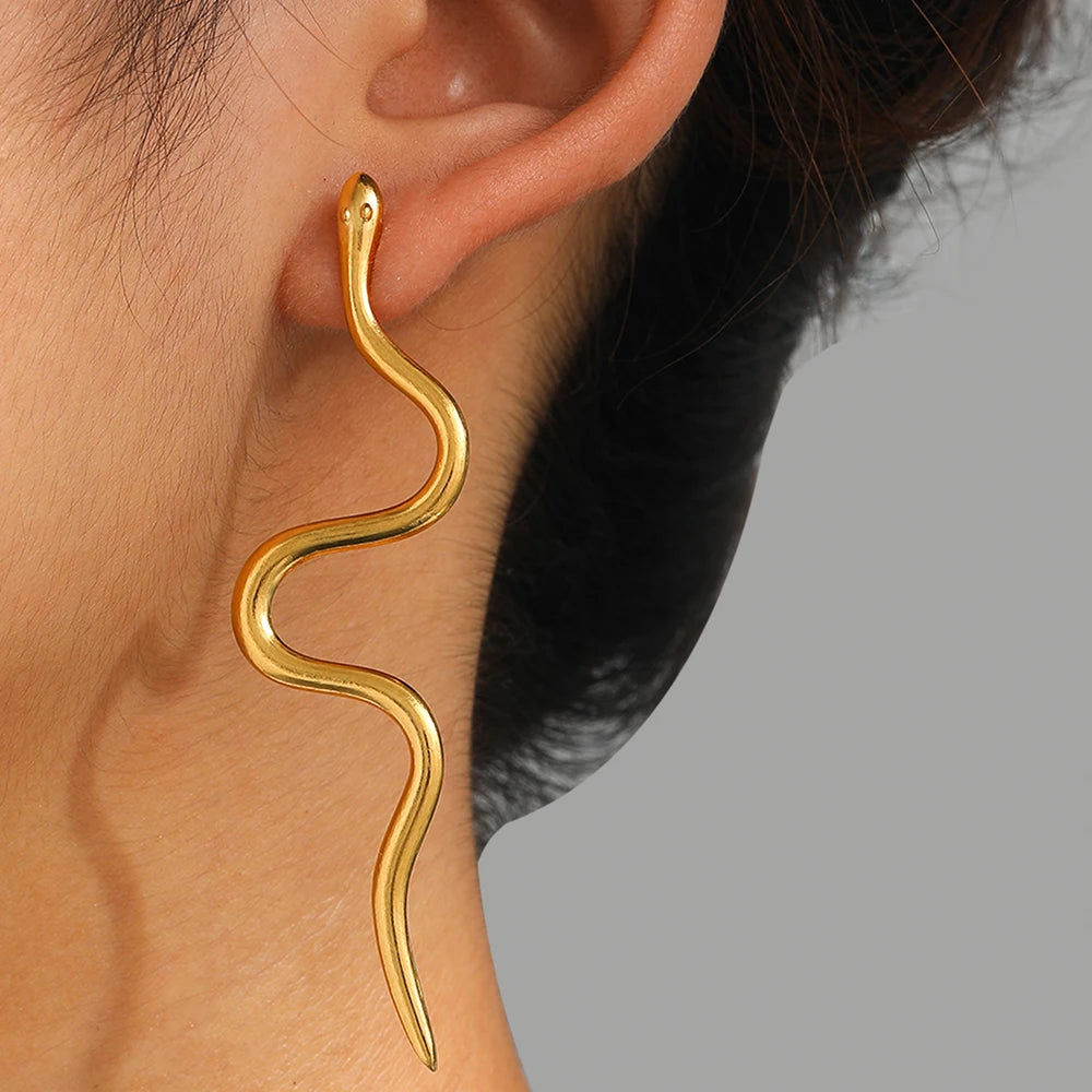 Stainless Steel Snake Stud Earrings – Trendy Women's Jewelry