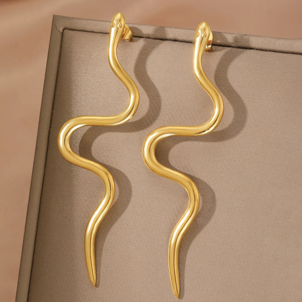 Stainless Steel Snake Stud Earrings – Trendy Women's Jewelry