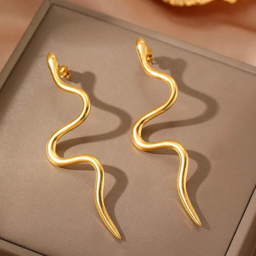 Stainless Steel Snake Stud Earrings – Trendy Women's Jewelry