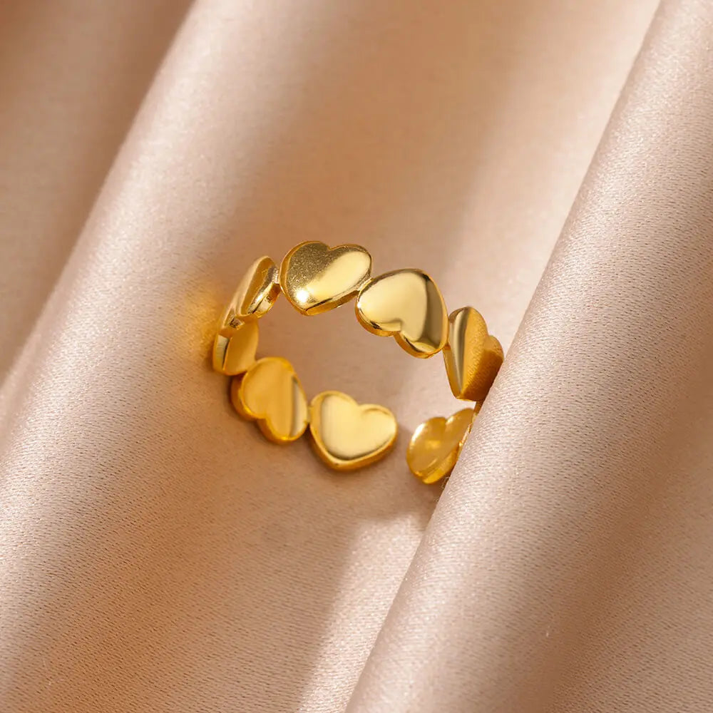 Gold Heart Ring for Women – Stainless Steel, Adjustable, Wedding & Party Jewelry, Gift for BFF